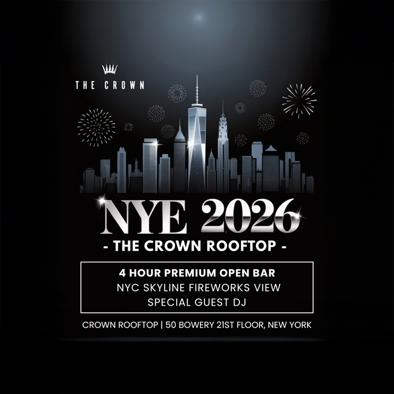 New Years Eve 2026 @ The Crown NYC Rooftop w/ 4 Hour Open Bar & Fireworks View