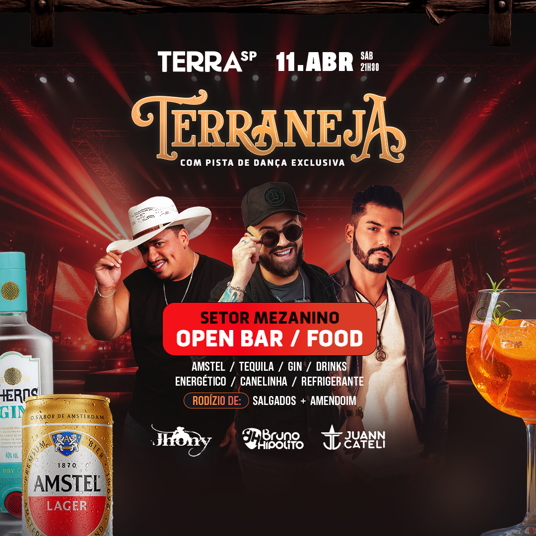 Show Terraneja Open Bar com Bruno Hipólito, Jhony Quadros e Juann Cateli no Terra SP