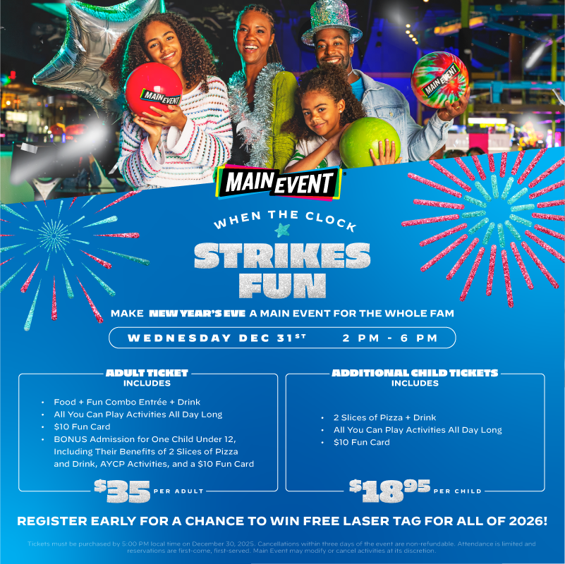 Strike Up the FUN at Main Event’s 2026 NYE Bash - Lewisville